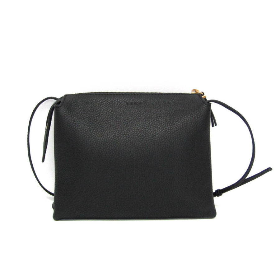 The Row NU MINI TWIN W1236 Women's Leather Shoulder Bag Black