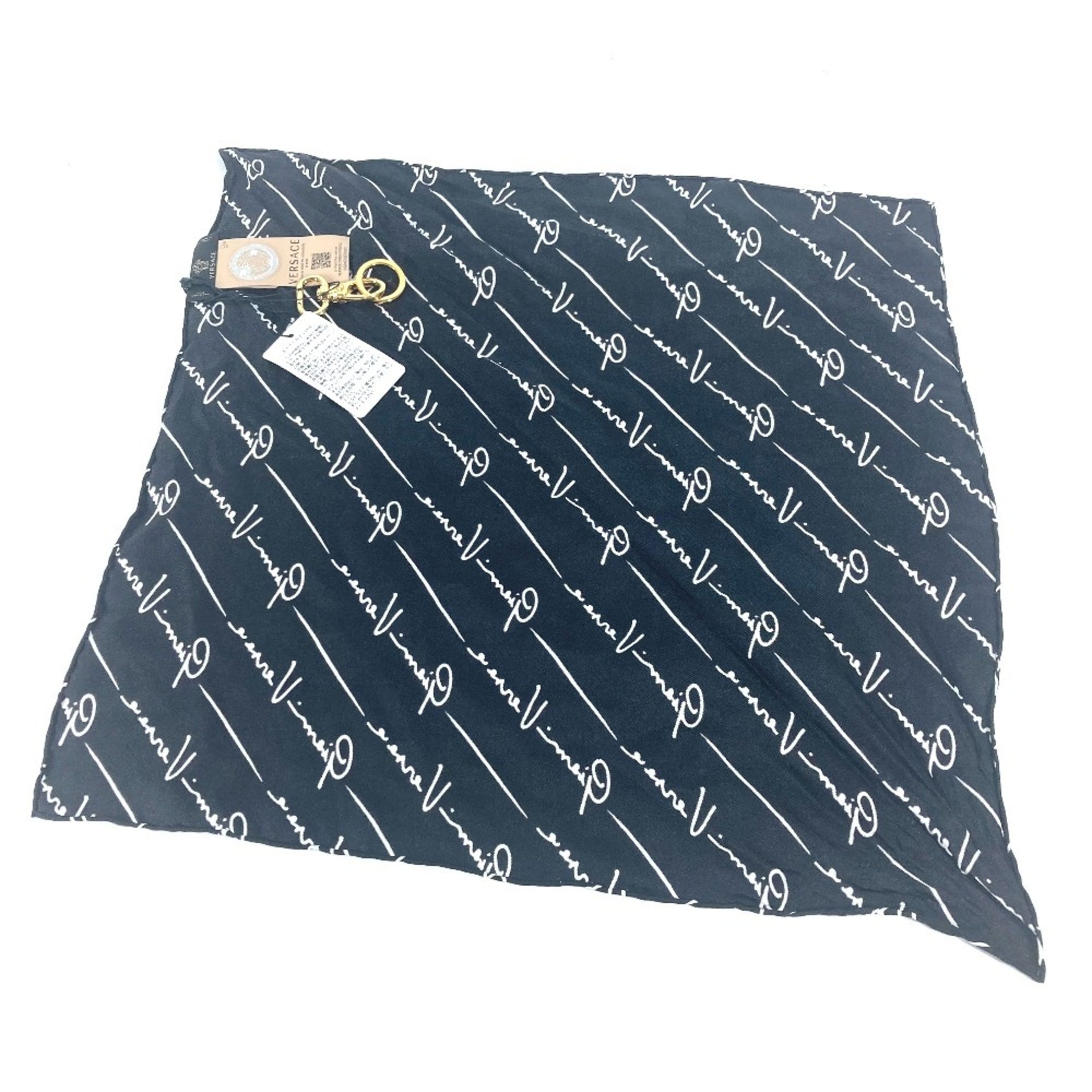 VERSACE Pañuelo, adorno para bolso y llavero de seda para mujer, negro 6