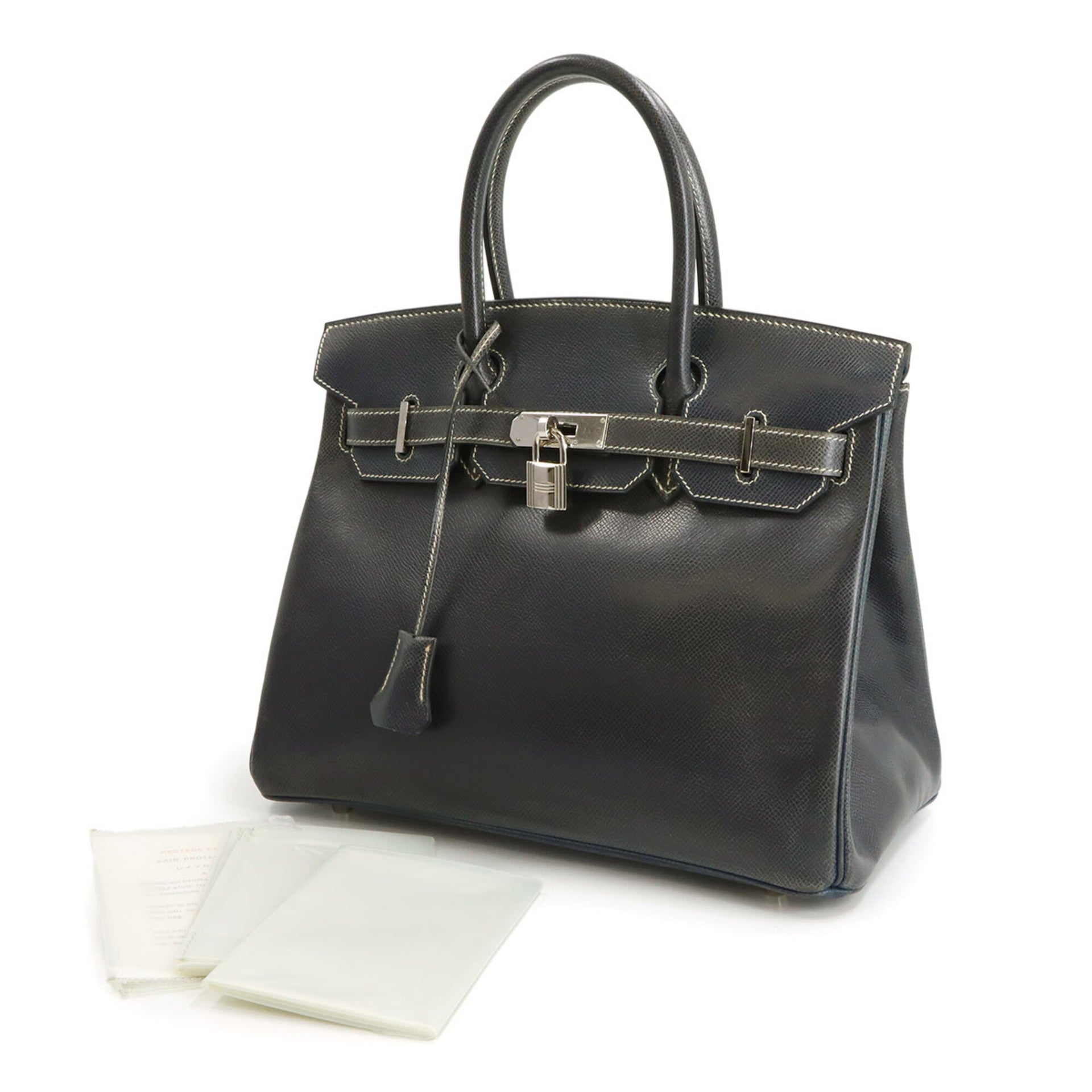 Hermes Birkin 30 Lisse Navy Handbag □E Stamp Silver Hardware 2