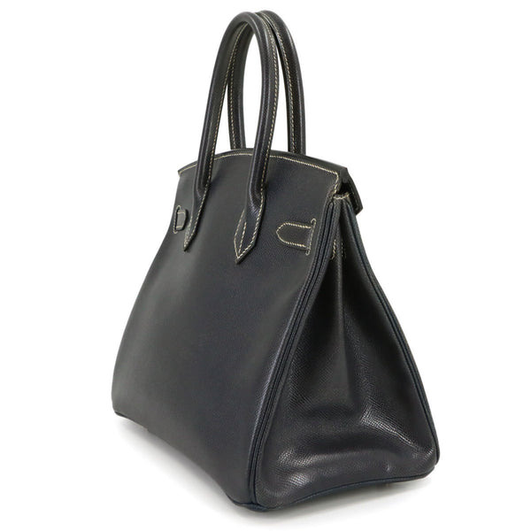 Hermes Birkin 30 Lisse Navy Handbag □E Stamp Silver Hardware 4