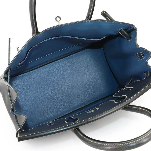 Hermes Birkin 30 Lisse Navy Handbag □E Stamp Silver Hardware 8